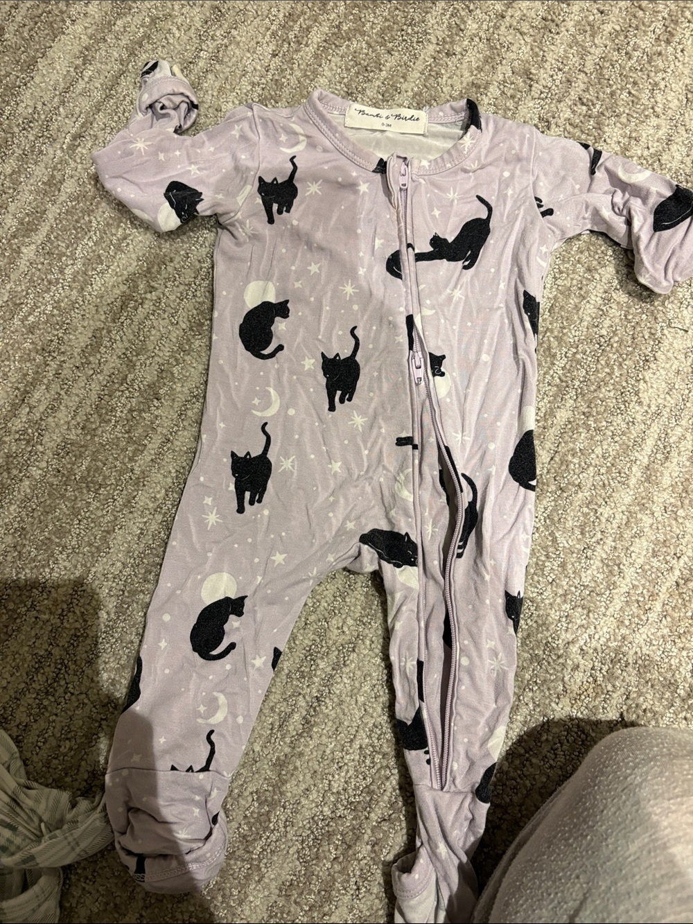 Lavender Cat Print Zip-Up Footie for Kids